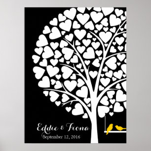 Hochzeitsgästebuch Baum Vogel gelb Poster