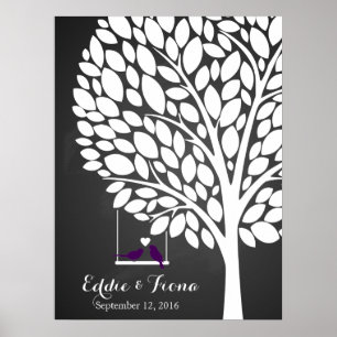 Hochzeitsgästebuch Baum Vogel lila Signature Poster