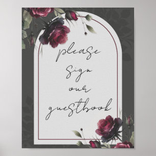 Hochzeitsgästebuch Bordeaux rote Rosen schattige B Poster