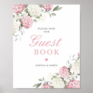 Hochzeitsgästebuch mit floralem rosa Hortensien-Gr Poster