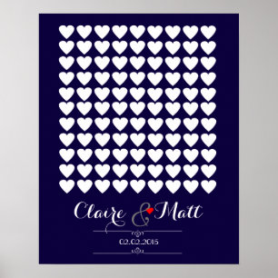Hochzeitsgästebuch mit Herzsymbolen in navyblau Poster