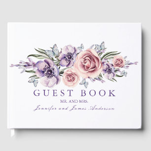 Hochzeitsgästebuch mit lila Aquarellblumen Gästebuch