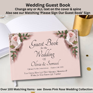 Hochzeitsgästebuch Rosa Rosen & Tauben Hochzeit Gästebuch
