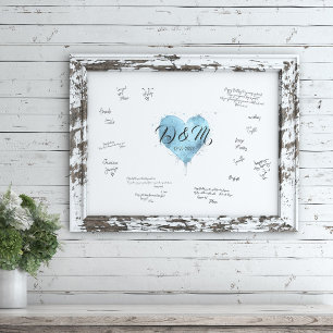 Hochzeitsgästebuch-Unterschriftsschild, Blaues Her Poster