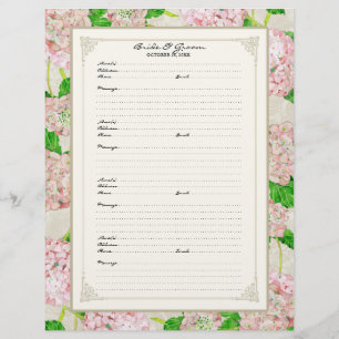 Hochzeitsgästebuchseite Rosa Hortensie Spitze Flor Flyer