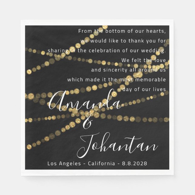 Hochzeitsgedicht mit floralen Gold Name Datum schw Serviette (Vorderseite)