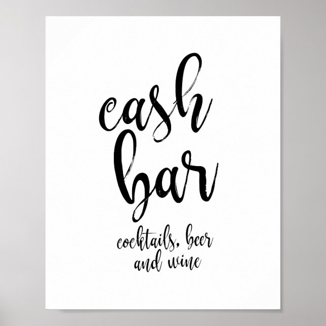 Hochzeitsgeld Bar Schwarz und Weiß 8x10 Zeichen Poster (Vorne)