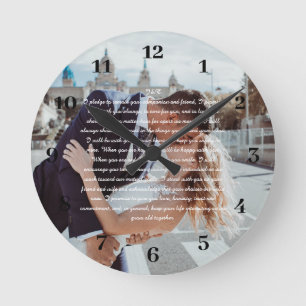 Hochzeitsgelübde Faux Leinwanddruck Runde Wanduhr