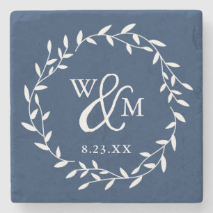 Hochzeitsgeschenk Andenken Floraler Kranz Monogram Steinuntersetzer
