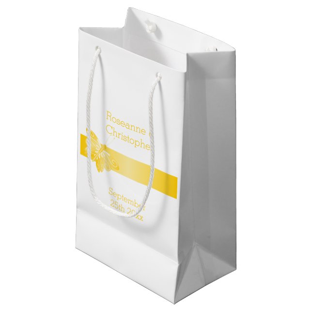 Hochzeitsgeschenk-Beutel Gelber Schmetterling Kleine Geschenktüte (Vorderseite Schrägansicht)