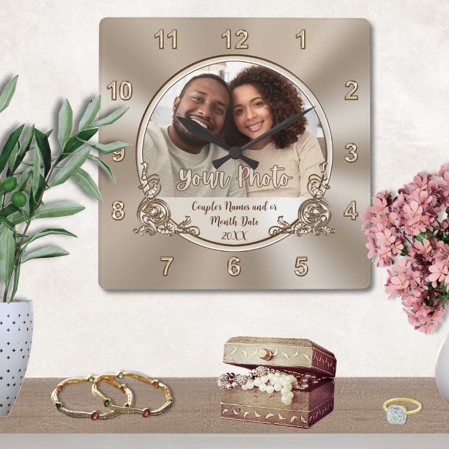 Hochzeitsgeschenk, Dusche oder personalisierte Wan Quadratische Wanduhr (Wedding wall clock gift. Photo wedding clock. Bridal shower gifts for the bride who has everything. )