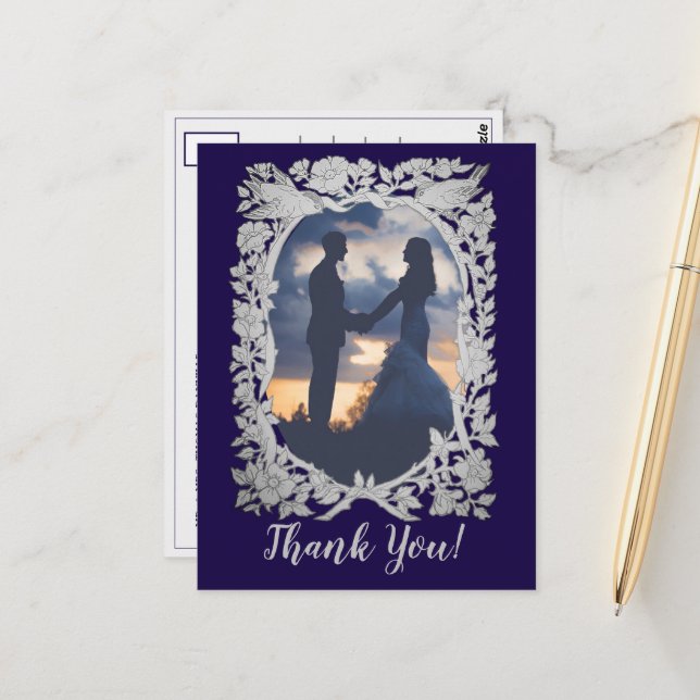 Hochzeitsgeschenk für das Blumenschiff Blue Gray B Postkarte (Vorderseite/Rückseite Beispiel)