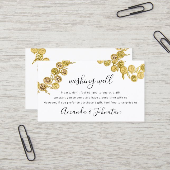 Hochzeitsgeschenk Goldener Kranz Elegante Visitenkarte (Vorderseite/Rückseite Beispiel)