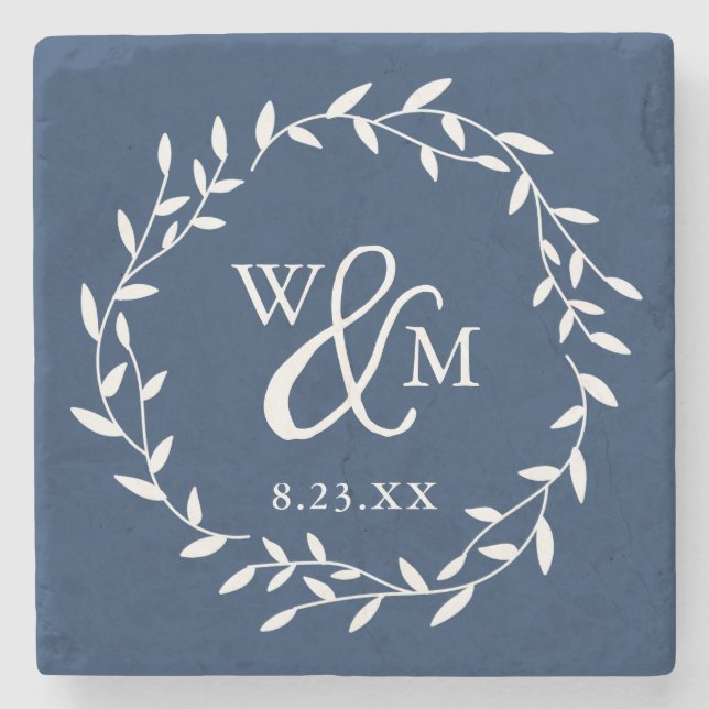 Hochzeitsgeschenk Keepake Floral Wreath Monogramm Steinuntersetzer (Vorderseite)