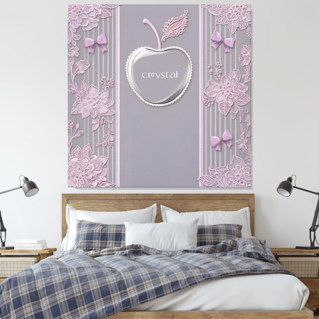 Hochzeitsgeschenk Kristallo auf Lila Spitze Kunst Leinwanddruck (Insitu (Schlafzimmer))