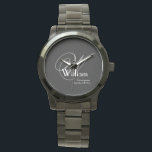 Hochzeitsgeschenk Modernes Monogramm Cool Schwarz Armbanduhr<br><div class="desc">Hochzeitsgeschenk Trauzeuge Moderne Monogram Cool Black Sportsman's Watch. Klicken Sie auf Diese Vorlage personalisieren, um sie mit dem Monogramm Initial, Name und Datum schnell und einfach anzupassen. Wedding Trauzeuge Geschenk Moderne Monogram Cool Black Watch, ist Teil der Trauzeuge Geschenksammlung in diesem Laden. 30 Tage Geld zurück Garantie. Weltweit schnell verschickt....</div>