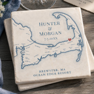 Hochzeitsgeschenk Ocean Edge Resort Cape Cod Karte Steinuntersetzer
