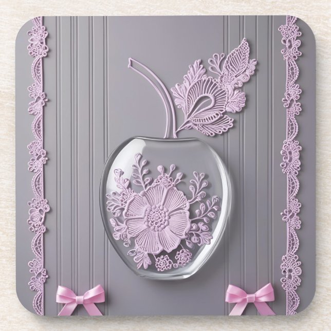 Hochzeitsgeschenk Rosa und Grau Bläserglas Kunst Getränkeuntersetzer (Vorderseite)