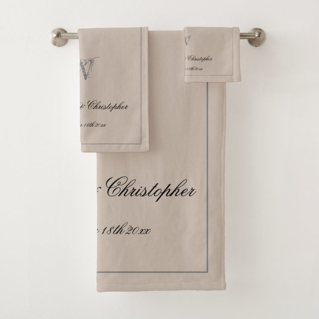 Hochzeitsgeschenk Rustic Monogram Newlyweds Gesche Badhandtuch Set (Insitu)