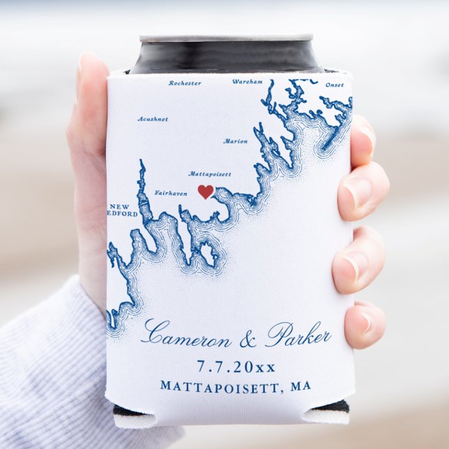 Hochzeitsgeschenk Shining Tides Mattapoisett Karte Dosenkühler (Shining Tides Wedding Mattapoisett Map Wedding Favor Can Coozie from Coastal Map Designs)
