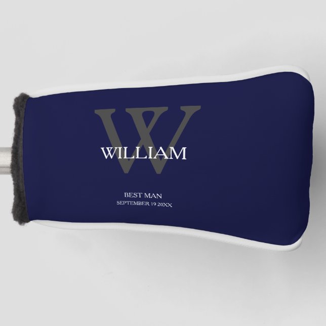 Hochzeitsgeschenk Trauzeuge Elegant Monogram Navy  Golf Headcover (Vorderseite)