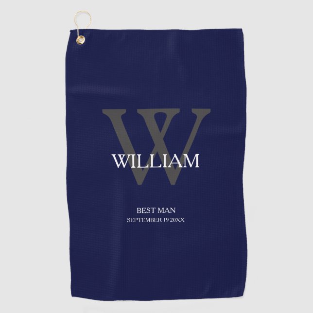 Hochzeitsgeschenk Trauzeuge Elegant Monogram Navy  Golfhandtuch (Vorderseite)