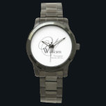 Hochzeitsgeschenk Trauzeuge Elegante Monogramm Coo Armbanduhr<br><div class="desc">Hochzeitliche Trauzeuge Trauzeugen geben elegantes Monogramm Cool Black Sportsman's Watch. Klicken Sie auf Diese Vorlage personalisieren, um sie mit dem Monogramm Initial, Name und Datum schnell und einfach anzupassen. Wedding Trauzeuge Geschenk Elegant Monogram Cool Black Watch, ist Teil der Trauzeuge Geschenksammlung in diesem Laden. 30 Tage Geld zurück Garantie. Weltweit...</div>