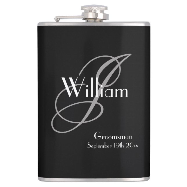 Hochzeitsgeschenk Trauzeuge Elegante Monogramm Coo Flachmann (Vorderseite)