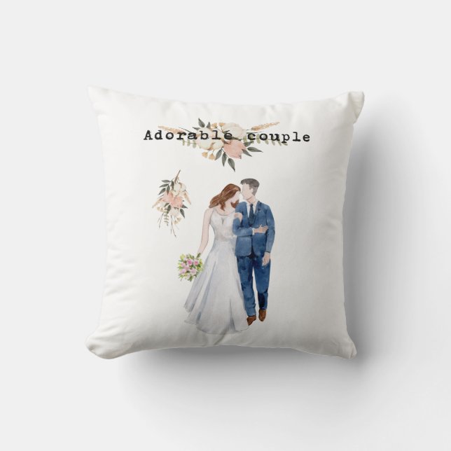 Hochzeitsgeschenk Wasserfarbe Jubiläum Elegante Bl Kissen (Vorderseite)