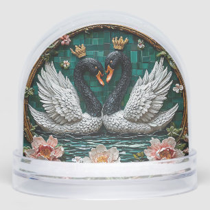 Hochzeitsgeschenk Zwei elegante Schwäne mit Kronen Schneekugeln