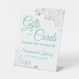 Hochzeitsgeschenke & Karten Silver Frills & Aqua A Sockelschild