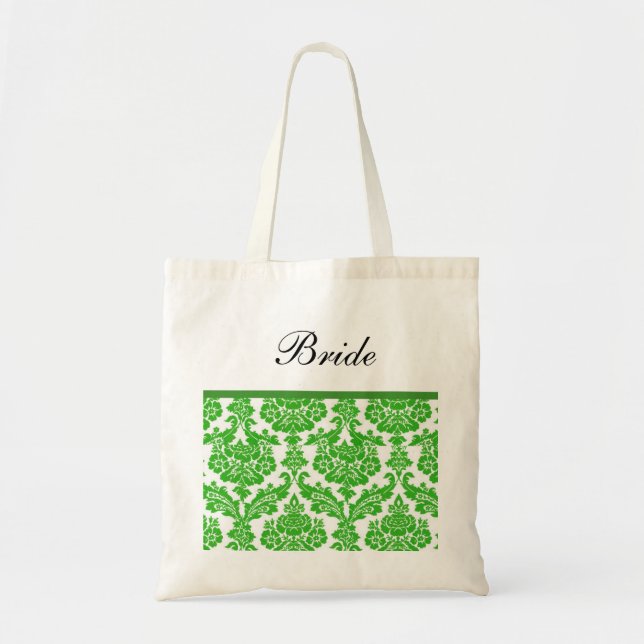 Hochzeitsgeschenke mit grünem Damast Tragetasche (Vorne)