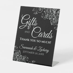Hochzeitsgeschenke und Karten Lacy Silver Frills a Sockelschild