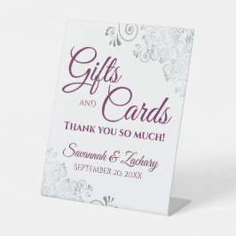 Hochzeitsgeschenke und Karten Lacy Silver Magenta  Sockelschild
