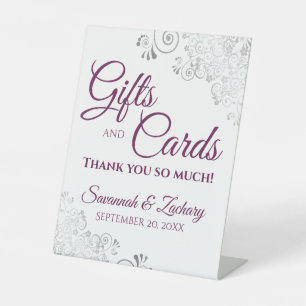 Hochzeitsgeschenke und Karten Lacy Silver Magenta Sockelschild