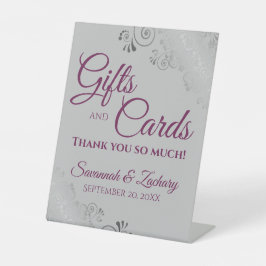 Hochzeitsgeschenke und Karten Lacy Silver Magenta  Sockelschild
