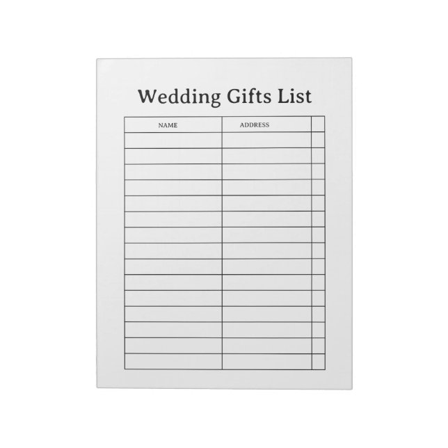 Hochzeitsgeschenkliste Notizblock (Rotiert)