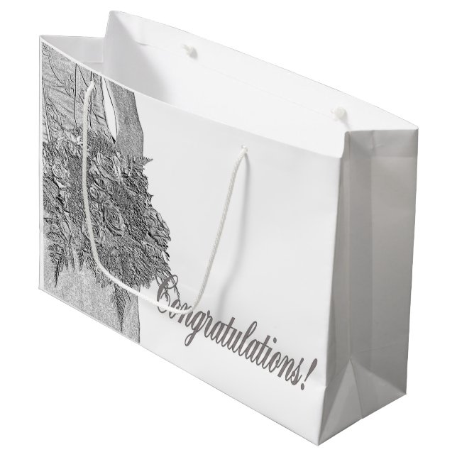 Hochzeitsgeschenktasche für Glückwünsche Große Geschenktüte (Vorderseite Schrägansicht)