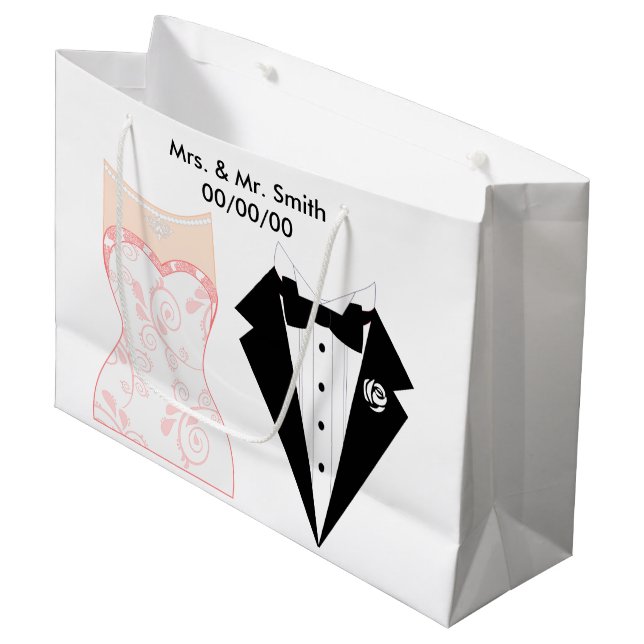 Hochzeitsgeschenktasche, Hochzeit danken Ihnen Große Geschenktüte (Vorderseite Schrägansicht)