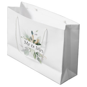 Hochzeitsgeschenktasche 'Mr & Mrs' Elegante Grünpf Große Geschenktüte