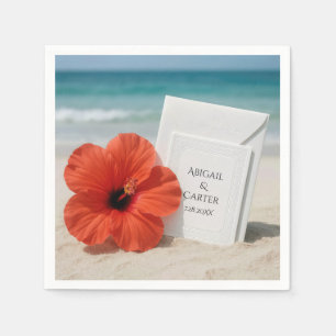 Hochzeitsgeschoss am Strand mit Hibiskus Blume Serviette