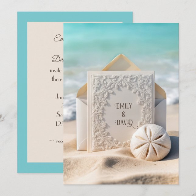 Hochzeitsgeschosse mit Strand Sand Dollar Einladung (Vorne/Hinten)