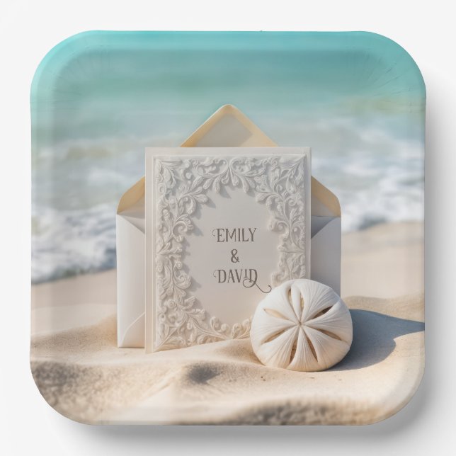 Hochzeitsgeschosse mit Strand Sand Dollar Pappteller (Vorderseite)