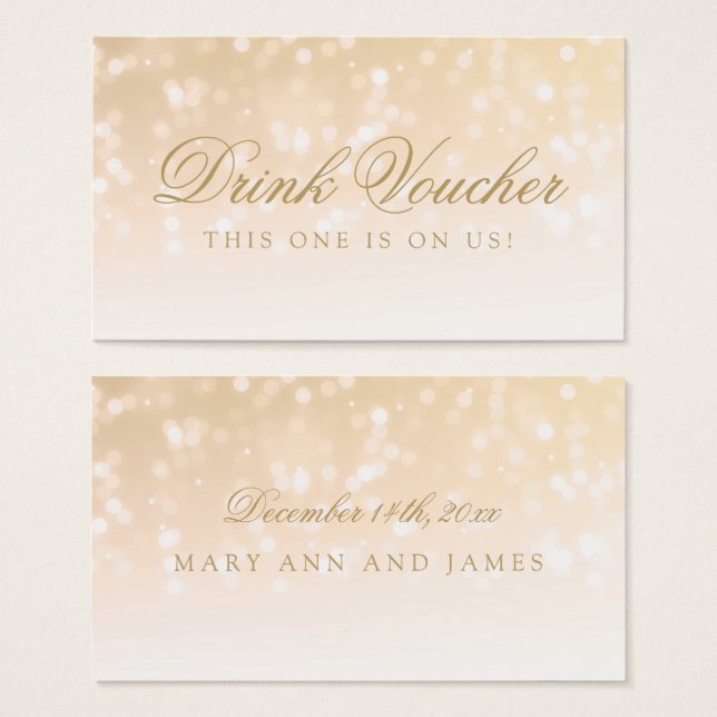 Hochzeitsgetränk Voucher Gold Bokeh Sparkle Lights (Vorne & Hinten)