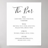 Hochzeitsgetränke Bar-Menü mit Schwarzweiß-Schrift