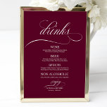 Hochzeitsgetränke Bar Menu Sign Chic Burgundy Mars Poster<br><div class="desc">Wedding Drinks Bar Menu Sign Burgundy Marsala</div>