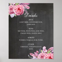 Hochzeitsgetränke im Chalkboard-Bar. Blume und Fed