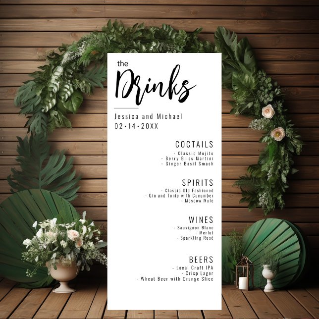 💍 Hochzeitsgetränke Minimalistisch Menükarte (Wedding Drinks Minimalist Elegant Menu card - perfect addition to your Big Day)