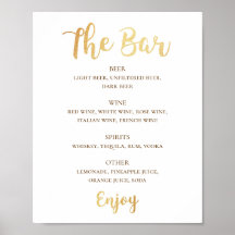 Hochzeitsgetränke mit Goldschrift. Bar