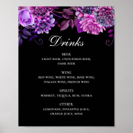 Hochzeitsgetränke mit lila und schwarzem Blumen Poster